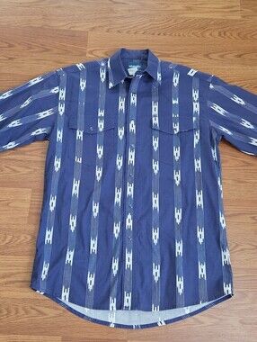 Vintage 90s Wrangler Brushpopper L Short Sleeve Aztec Pearl Snap Western Shirt